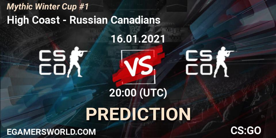 Prognose für das Spiel High Coast VS Russian Canadians. 16.01.2021 at 20:15. Counter-Strike (CS2) - Mythic Winter Cup #1