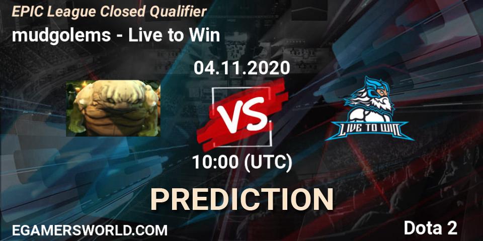 Prognose für das Spiel mudgolems VS Live to Win. 04.11.2020 at 12:50. Dota 2 - EPIC League Closed Qualifier