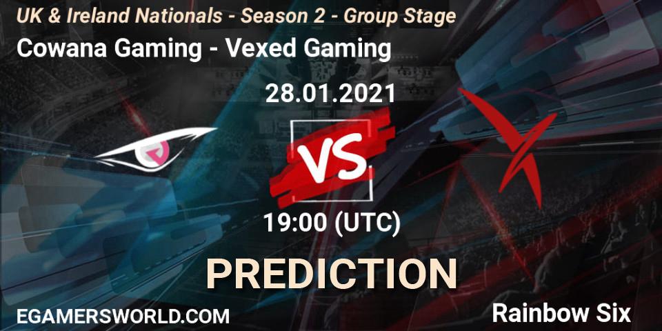 Prognose für das Spiel Cowana Gaming VS Vexed Gaming. 28.01.2021 at 19:00. Rainbow Six - UK & Ireland Nationals - Season 2 - Group Stage