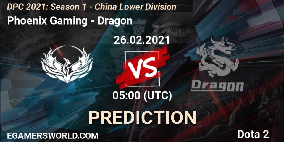Prognose für das Spiel Phoenix Gaming VS Dragon. 26.02.2021 at 05:03. Dota 2 - DPC 2021: Season 1 - China Lower Division