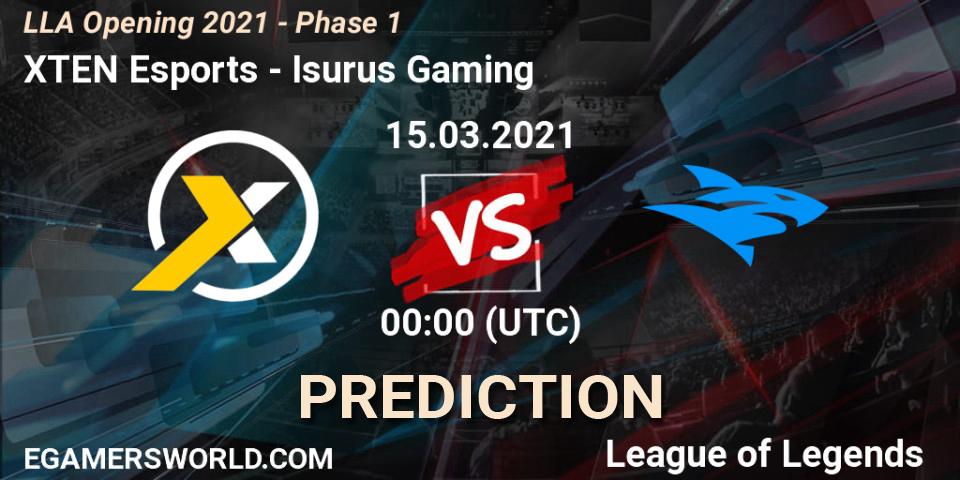 Prognose für das Spiel XTEN Esports VS Isurus Gaming. 15.03.2021 at 00:00. LoL - LLA Opening 2021 - Phase 1
