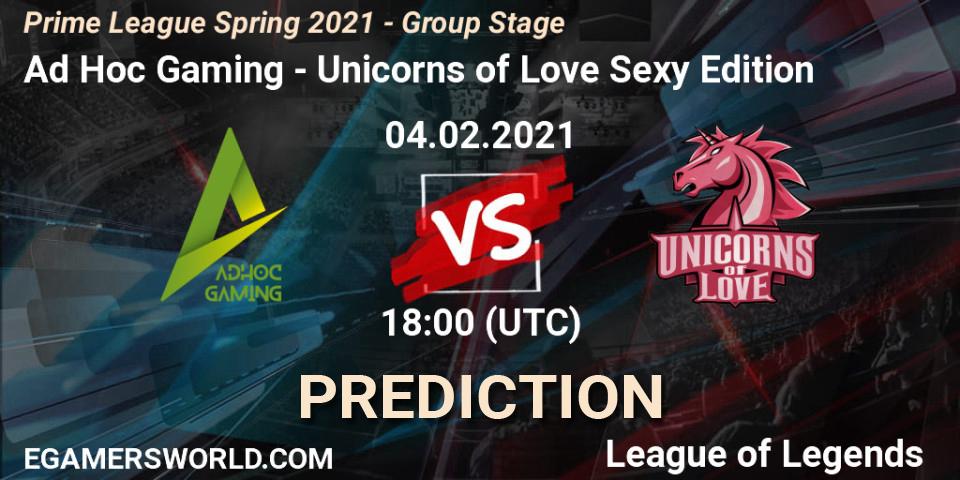 Prognose für das Spiel Ad Hoc Gaming VS Unicorns of Love Sexy Edition. 04.02.2021 at 18:10. LoL - Prime League Spring 2021 - Group Stage