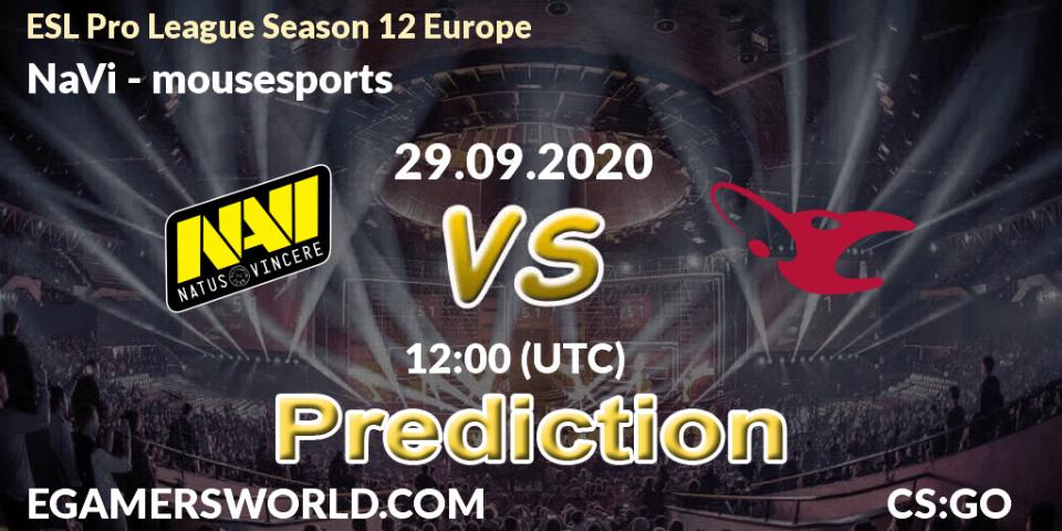 Prognose für das Spiel NaVi VS mousesports. 29.09.20. CS2 (CS:GO) - ESL Pro League Season 12 Europe