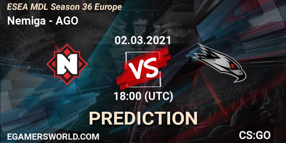Prognose für das Spiel Nemiga VS AGO. 02.03.21. CS2 (CS:GO) - MDL ESEA Season 36: Europe - Premier division
