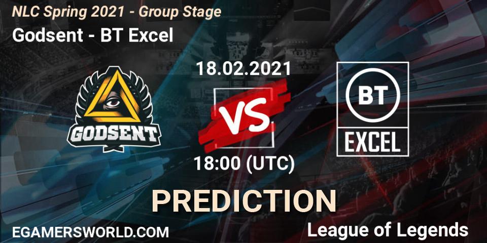 Prognose für das Spiel Godsent VS BT Excel. 18.02.2021 at 18:00. LoL - NLC Spring 2021 - Group Stage
