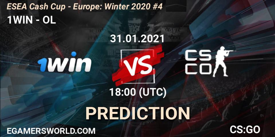 Prognose für das Spiel 1WIN VS OL. 31.01.2021 at 18:00. Counter-Strike (CS2) - ESEA Cash Cup - Europe: Winter 2020 #4