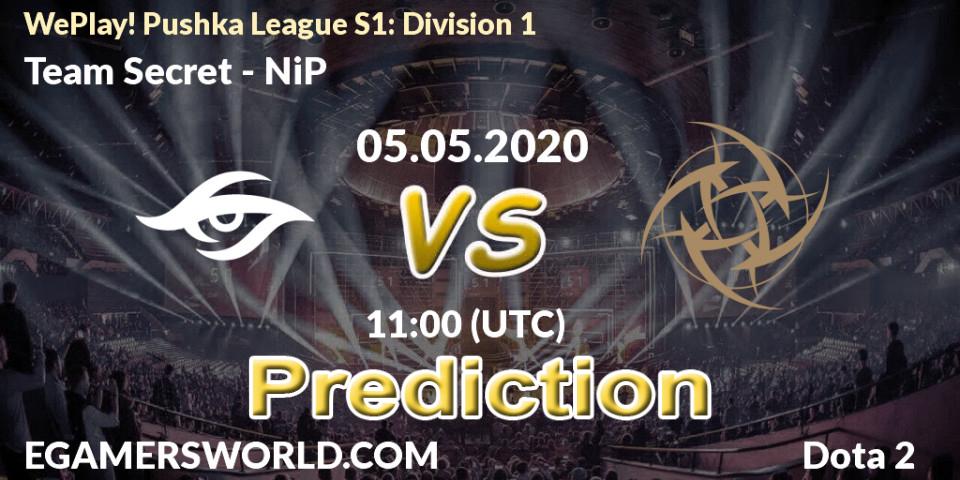 Prognose für das Spiel Team Secret VS NiP. 05.05.20. Dota 2 - WePlay! Pushka League S1: Division 1