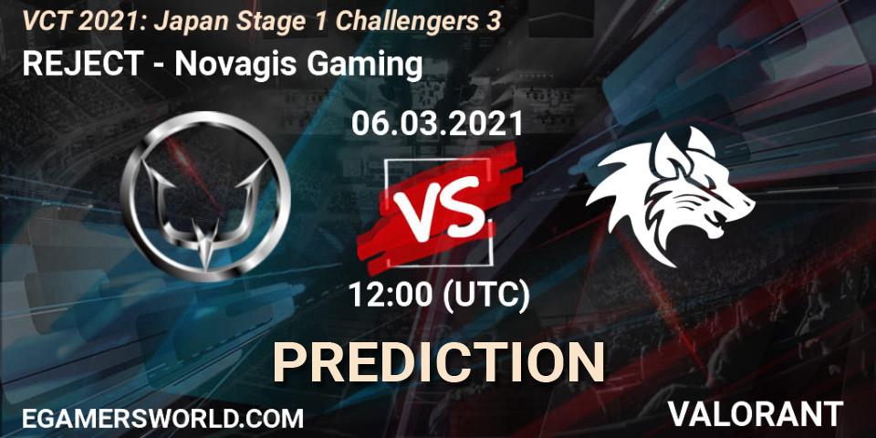 Prognose für das Spiel REJECT VS Novagis Gaming. 06.03.2021 at 12:40. VALORANT - VCT 2021: Japan Stage 1 Challengers 3