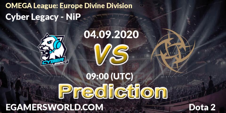 Prognose für das Spiel Cyber Legacy VS NiP. 04.09.20. Dota 2 - OMEGA League: Europe Divine Division