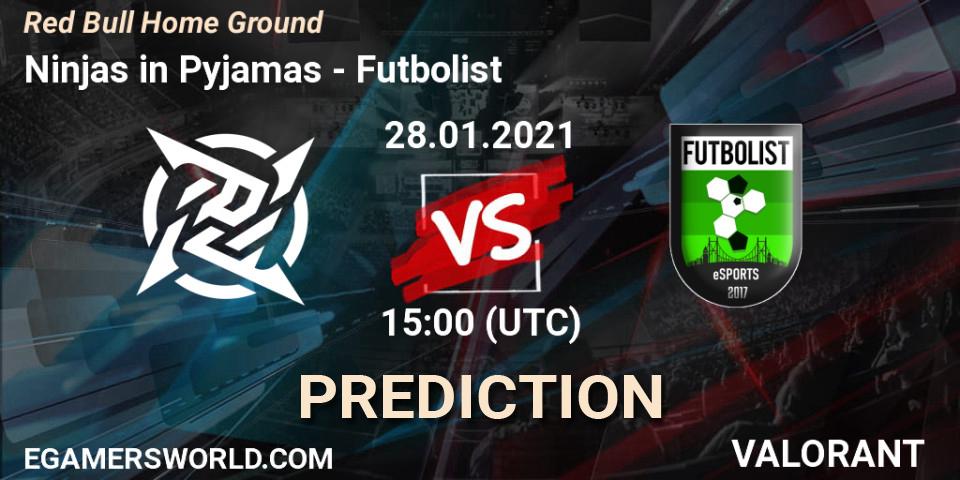Prognose für das Spiel Ninjas in Pyjamas VS Futbolist. 28.01.2021 at 12:00. VALORANT - Red Bull Home Ground