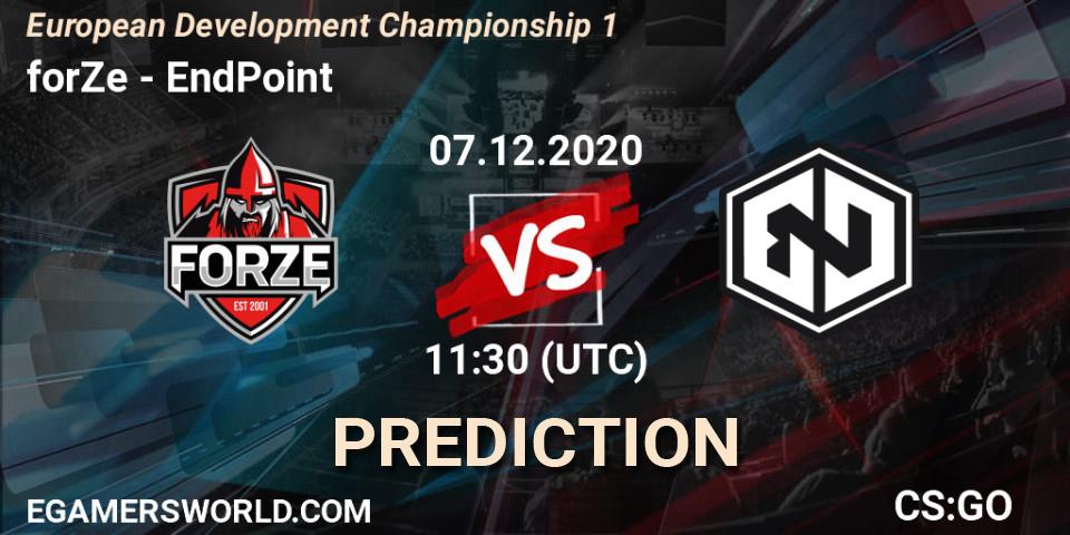 Prognose für das Spiel forZe VS EndPoint. 07.12.2020 at 11:30. Counter-Strike (CS2) - European Development Championship 1