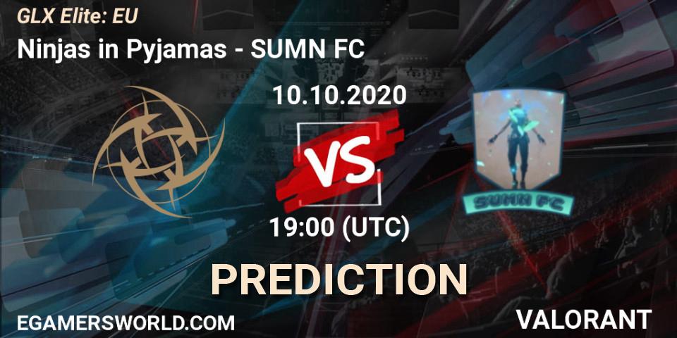 Prognose für das Spiel Ninjas in Pyjamas VS SUMN FC. 10.10.2020 at 20:30. VALORANT - GLX Elite: EU