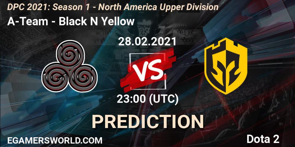 Prognose für das Spiel A-Team VS Black N Yellow. 28.02.2021 at 23:51. Dota 2 - DPC 2021: Season 1 - North America Upper Division