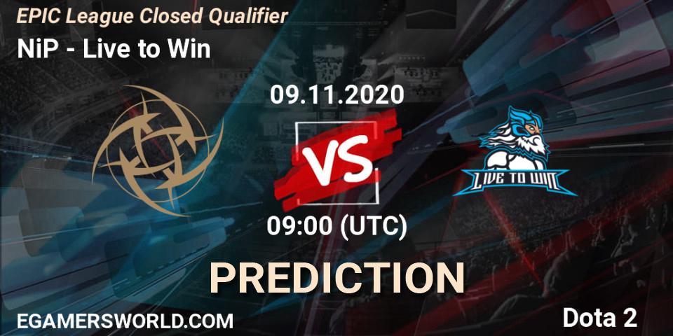 Prognose für das Spiel NiP VS Live to Win. 09.11.20. Dota 2 - EPIC League Closed Qualifier