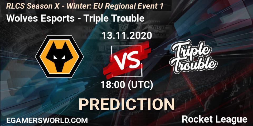 Prognose für das Spiel Wolves Esports VS Triple Trouble. 13.11.2020 at 18:00. Rocket League - RLCS Season X - Winter: EU Regional Event 1