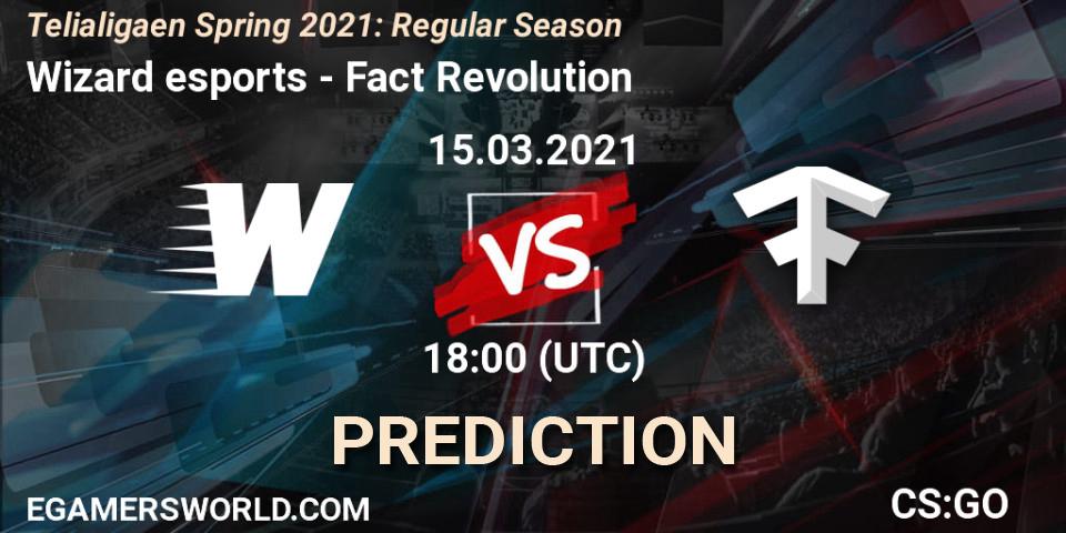 Prognose für das Spiel Wizard esports VS Fact Revolution. 15.03.2021 at 18:00. Counter-Strike (CS2) - Telialigaen Spring 2021: Regular Season