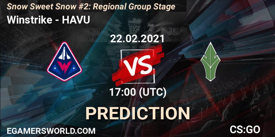 Prognose für das Spiel Winstrike VS HAVU. 22.02.2021 at 17:00. Counter-Strike (CS2) - Snow Sweet Snow #2: Regional Group Stage