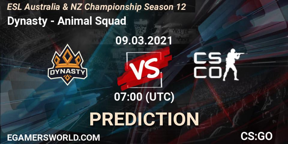 Prognose für das Spiel Dynasty VS Animal Squad. 11.03.2021 at 07:00. Counter-Strike (CS2) - ESL Australia & NZ Championship Season 12