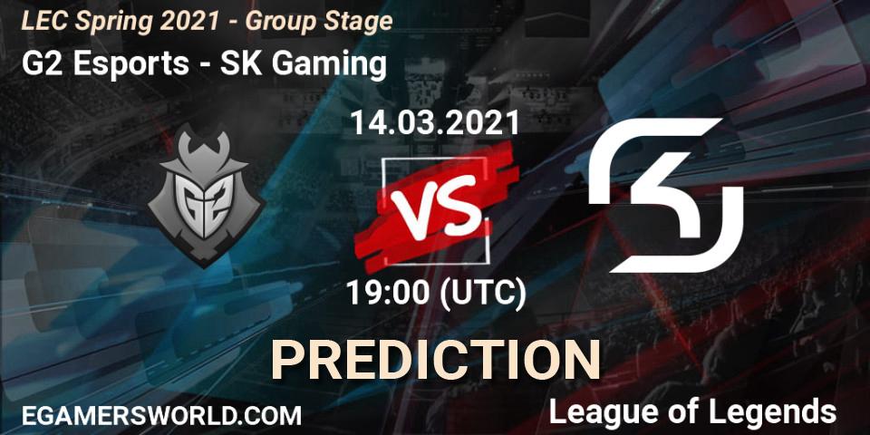 Prognose für das Spiel G2 Esports VS SK Gaming. 14.03.2021 at 19:15. LoL - LEC Spring 2021 - Group Stage