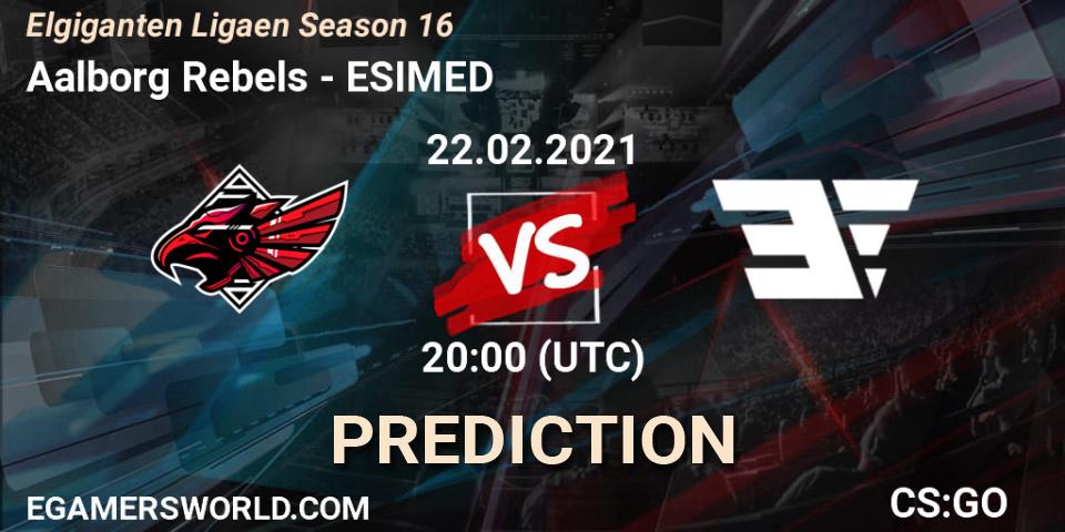 Prognose für das Spiel Aalborg Rebels VS ESIMED. 22.02.2021 at 20:00. Counter-Strike (CS2) - Elgiganten Ligaen Season 16