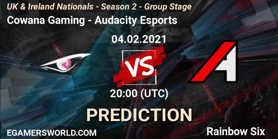 Prognose für das Spiel Cowana Gaming VS Audacity Esports. 04.02.2021 at 20:00. Rainbow Six - UK & Ireland Nationals - Season 2 - Group Stage