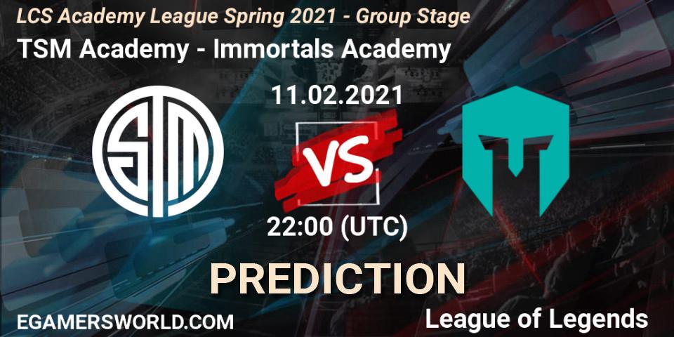Prognose für das Spiel TSM Academy VS Immortals Academy. 11.02.2021 at 22:00. LoL - LCS Academy League Spring 2021 - Group Stage