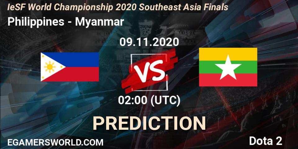 Prognose für das Spiel Philippines VS Myanmar. 09.11.20. Dota 2 - IeSF World Championship 2020 Southeast Asia Finals