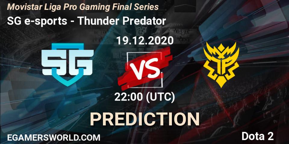 Prognose für das Spiel SG e-sports VS Thunder Predator. 19.12.20. Dota 2 - Movistar Liga Pro Gaming Final Series