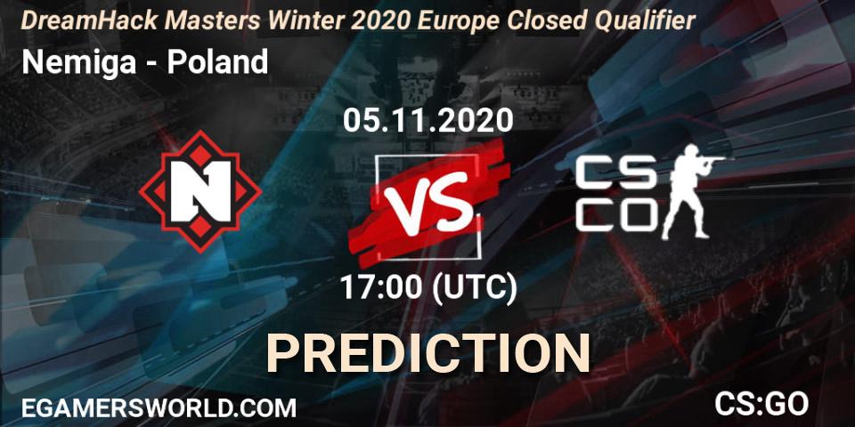 Prognose für das Spiel Nemiga VS Poland. 05.11.2020 at 17:00. Counter-Strike (CS2) - DreamHack Masters Winter 2020 Europe Closed Qualifier