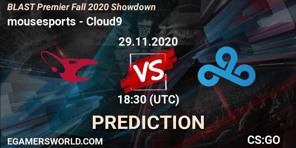 Prognose für das Spiel mousesports VS Cloud9. 29.11.20. CS2 (CS:GO) - BLAST Premier Fall 2020 Showdown