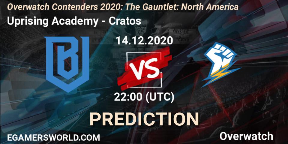 Prognose für das Spiel Uprising Academy VS Cratos. 14.12.2020 at 22:00. Overwatch - Overwatch Contenders 2020: The Gauntlet: North America