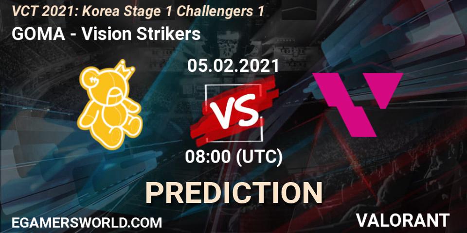 Prognose für das Spiel GOMA VS Vision Strikers. 05.02.2021 at 12:00. VALORANT - VCT 2021: Korea Stage 1 Challengers 1