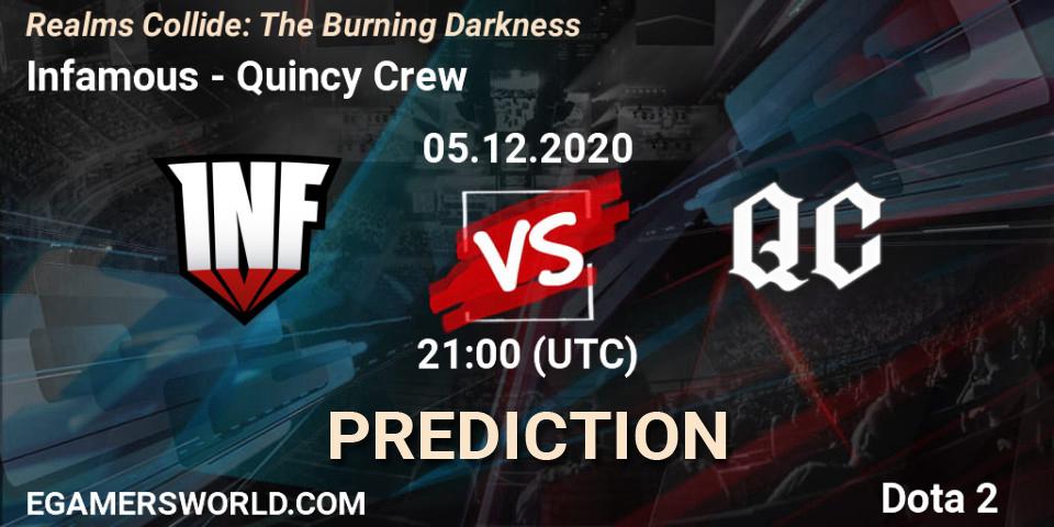 Prognose für das Spiel Infamous VS Quincy Crew. 06.12.2020 at 00:10. Dota 2 - Realms Collide: The Burning Darkness