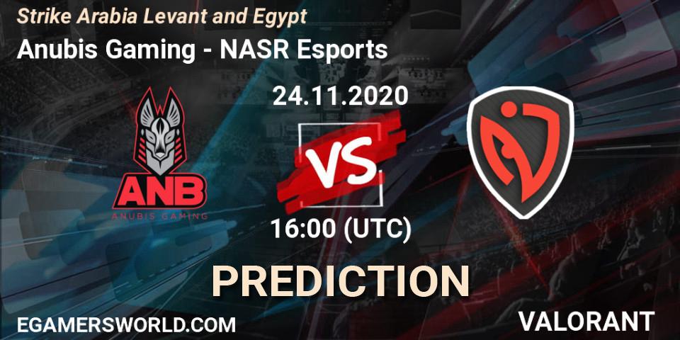 Prognose für das Spiel Anubis Gaming VS NASR Esports. 24.11.2020 at 16:00. VALORANT - Strike Arabia Levant and Egypt