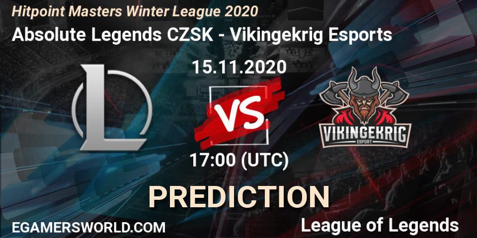 Prognose für das Spiel Absolute Legends CZSK VS Vikingekrig Esports. 15.11.2020 at 17:00. LoL - Hitpoint Masters Winter League 2020