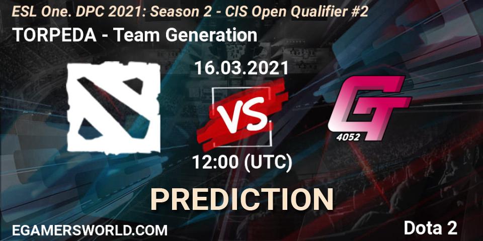 Prognose für das Spiel TOPREDA VS Team Generation. 16.03.21. Dota 2 - ESL One. DPC 2021: Season 2 - CIS Open Qualifier #2