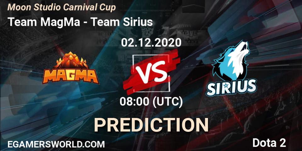 Prognose für das Spiel Team MagMa VS Team Sirius. 02.12.20. Dota 2 - Moon Studio Carnival Cup
