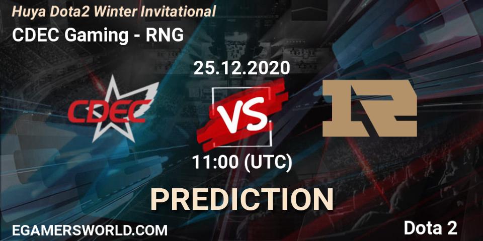 Prognose für das Spiel CDEC Gaming VS RNG. 25.12.2020 at 10:55. Dota 2 - Huya Dota2 Winter Invitational