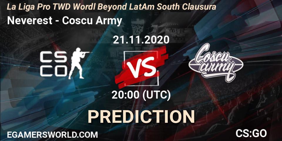 Prognose für das Spiel Neverest VS Coscu Army. 21.11.20. CS2 (CS:GO) - La Liga Pro TWD Wordl Beyond LatAm South Clausura