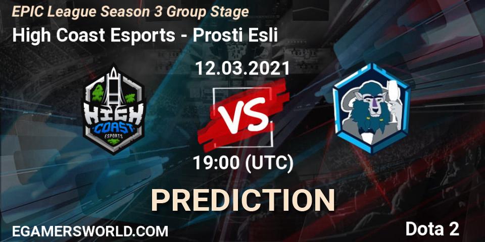 Prognose für das Spiel High Coast Esports VS Prosti Esli. 12.03.2021 at 19:02. Dota 2 - EPIC League Season 3 Group Stage