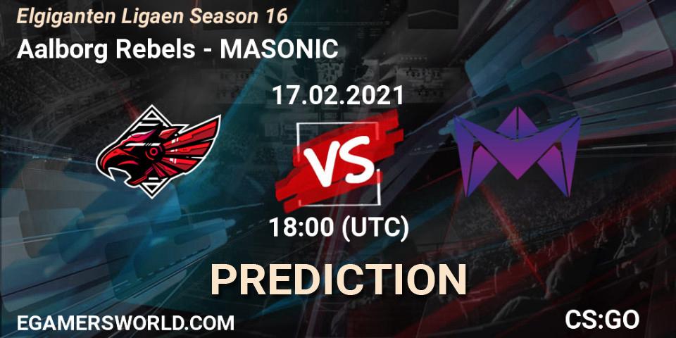 Prognose für das Spiel Aalborg Rebels VS MASONIC. 17.02.2021 at 18:00. Counter-Strike (CS2) - Elgiganten Ligaen Season 16