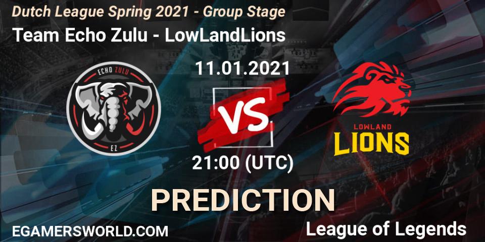Prognose für das Spiel Team Echo Zulu VS LowLandLions. 12.01.2021 at 21:00. LoL - Dutch League Spring 2021 - Group Stage