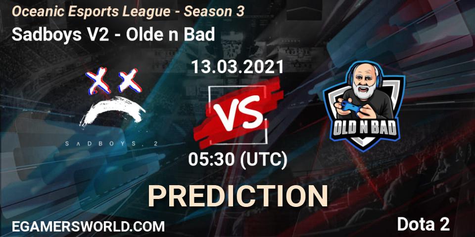 Prognose für das Spiel Sadboys V2 VS Olde n Bad. 13.03.2021 at 05:28. Dota 2 - Oceanic Esports League - Season 3