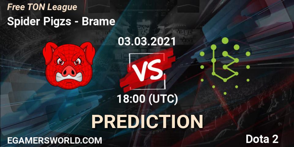 Prognose für das Spiel Spider Pigzs VS Brame. 03.03.2021 at 18:02. Dota 2 - Free TON League