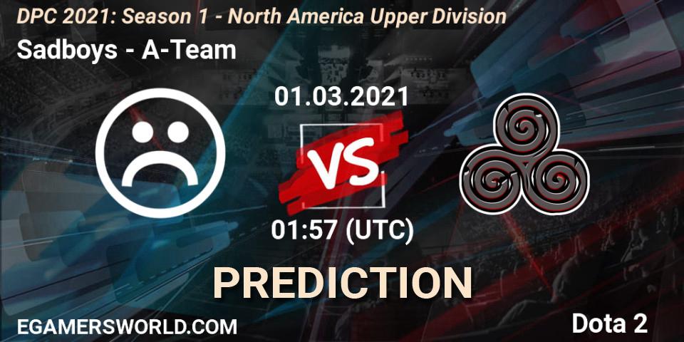Prognose für das Spiel Sadboys VS A-Team. 01.03.2021 at 01:57. Dota 2 - DPC 2021: Season 1 - North America Upper Division