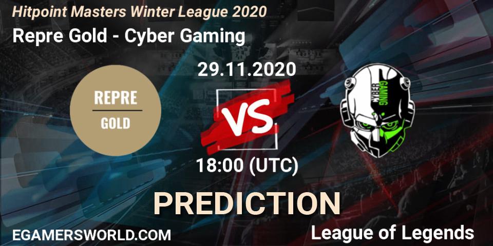 Prognose für das Spiel Repre Gold VS Cyber Gaming. 29.11.2020 at 19:31. LoL - Hitpoint Masters Winter League 2020