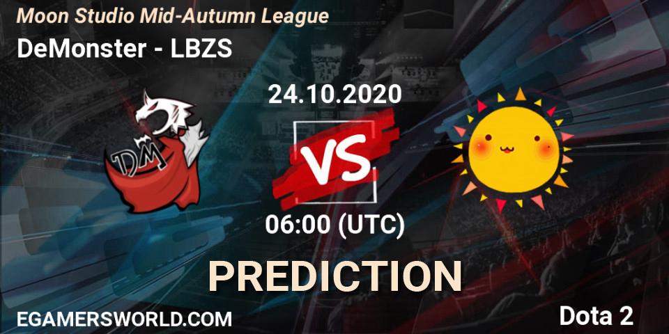 Prognose für das Spiel DeMonster VS LBZS. 24.10.20. Dota 2 - Moon Studio Mid-Autumn League