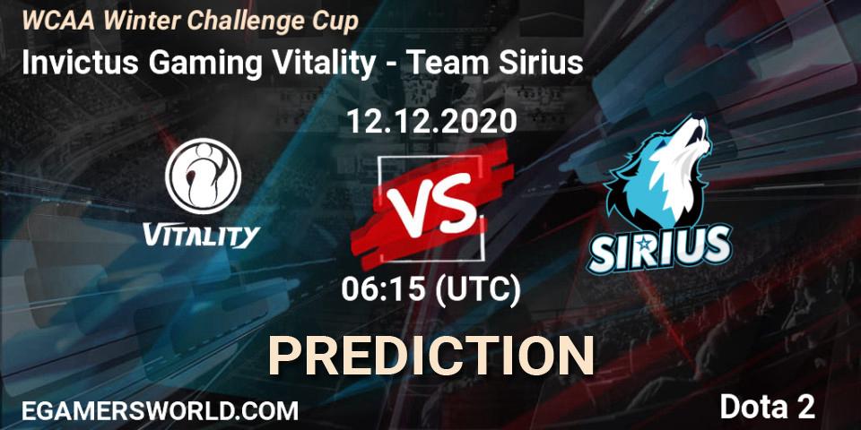 Prognose für das Spiel Invictus Gaming Vitality VS Team Sirius. 12.12.2020 at 06:16. Dota 2 - WCAA Winter Challenge Cup