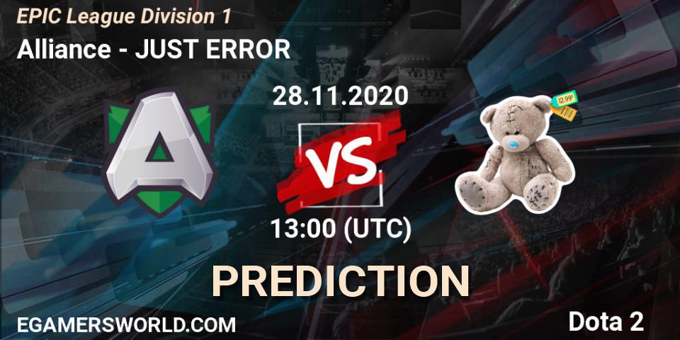Prognose für das Spiel Alliance VS JUST ERROR. 26.11.2020 at 13:01. Dota 2 - EPIC League Division 1
