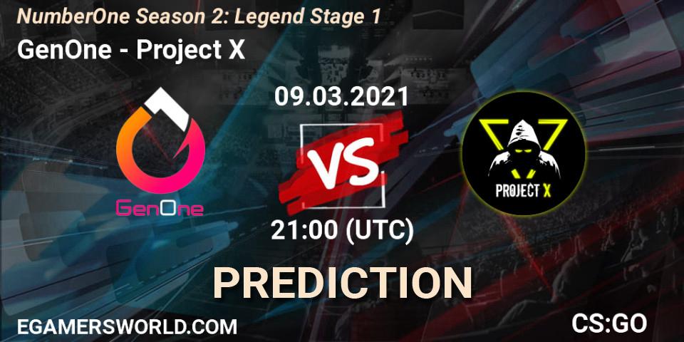 Prognose für das Spiel GenOne VS Project X. 09.03.21. CS2 (CS:GO) - NumberOne Season 2: Legend Stage 1